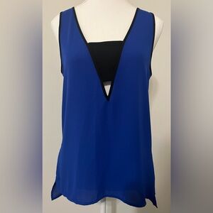 Express Royal Blue V-Neck Tank Top with Black Accent